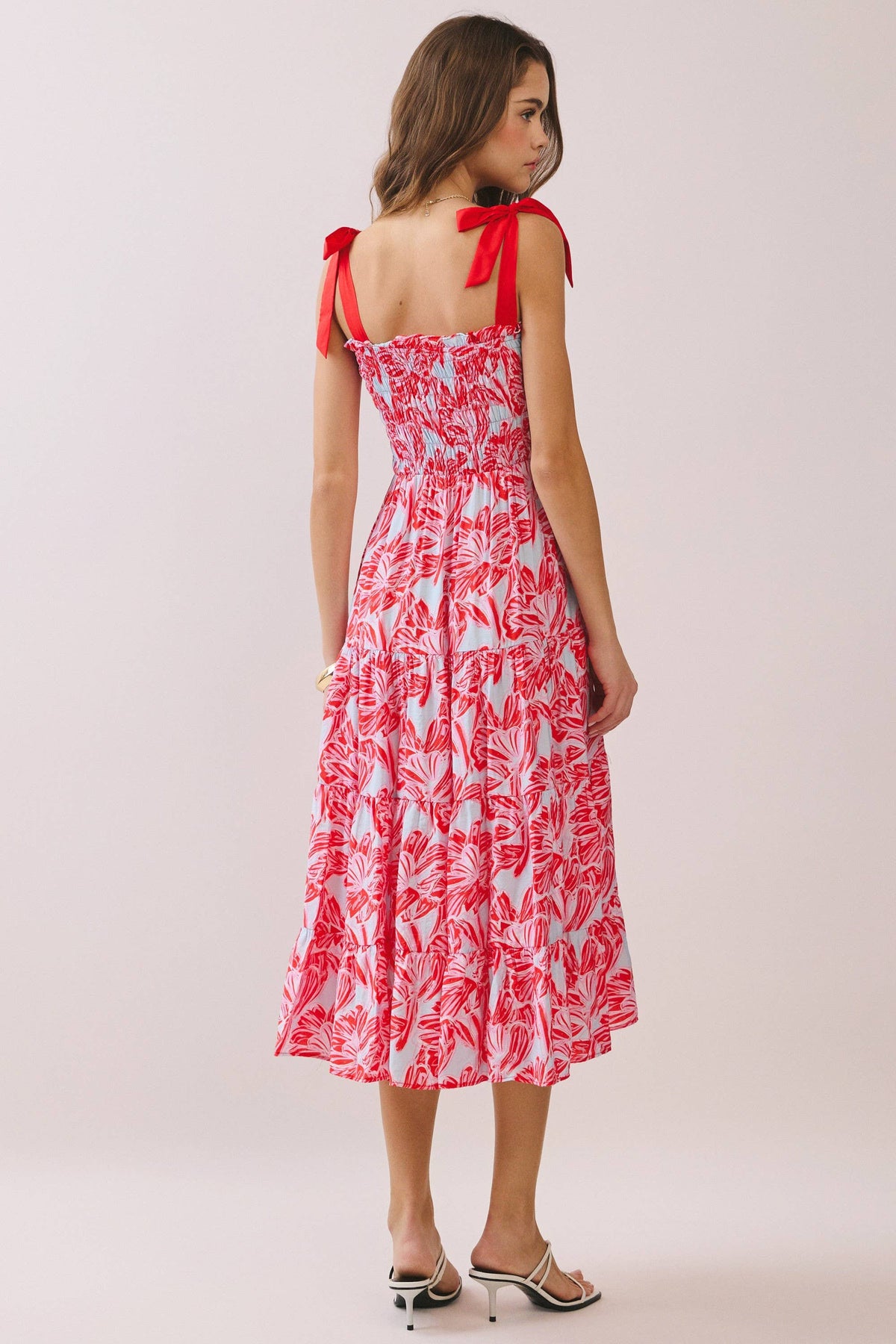 ELLA RED SMOCKED MIDI DRESS