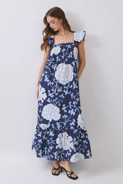 EVELYN NAVY FLORAL MAXI DRESS