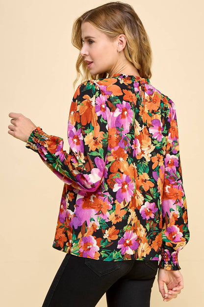 INGRID FLORAL MOCK NECK TOP