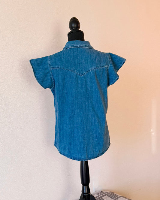 DENIM RUFFLE TOP
