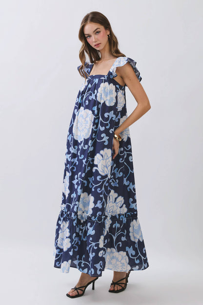 EVELYN NAVY FLORAL MAXI DRESS