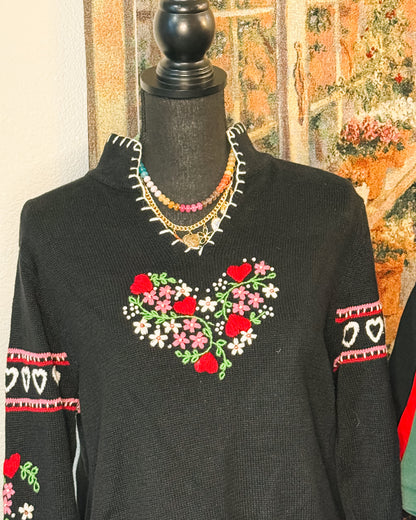 VINTAGE EMBROIDERED HEART SWEATER