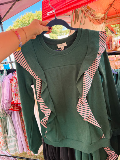 Rib Front Ruffle Stripe Top