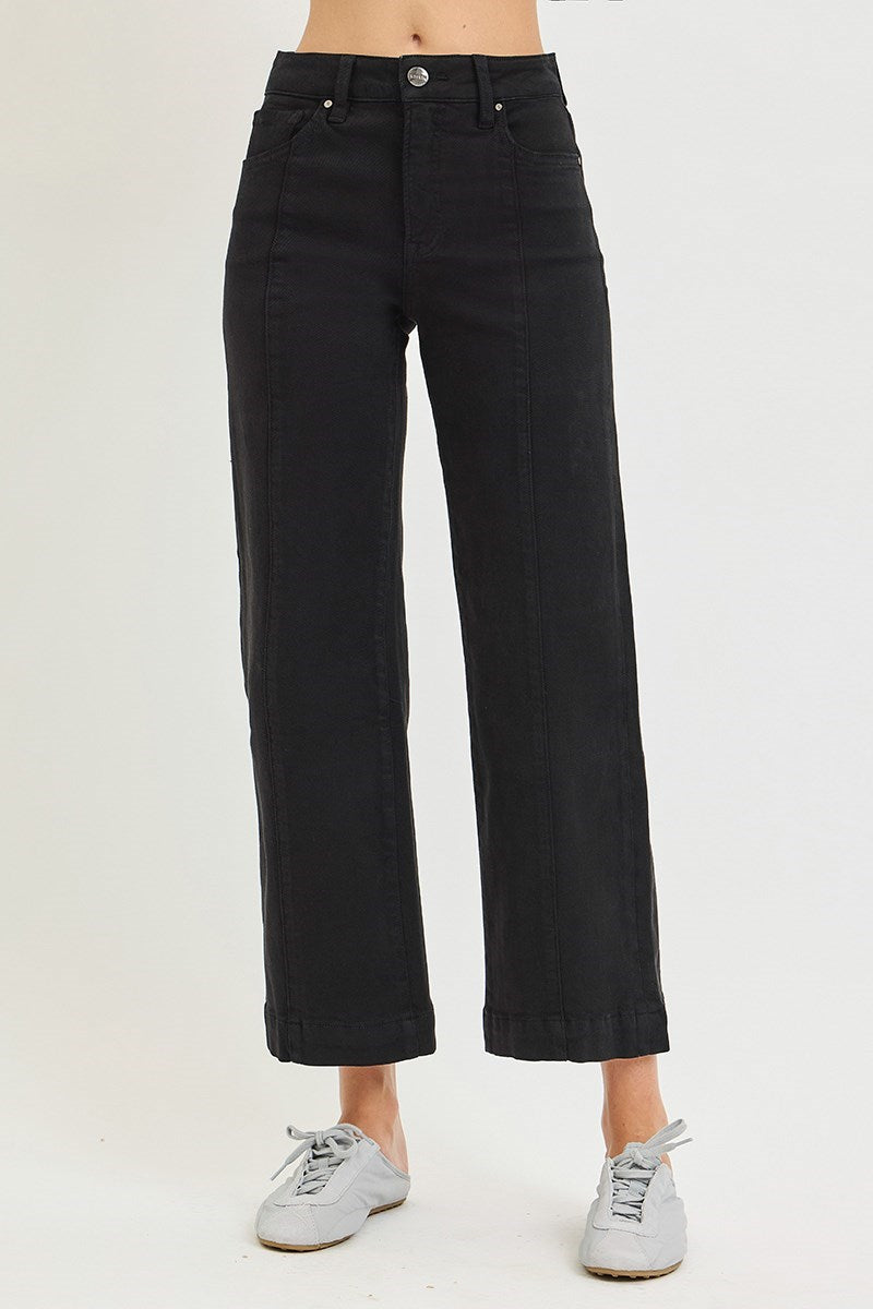 BLACK WIDE CROP JEANS