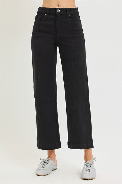 BLACK WIDE CROP JEANS