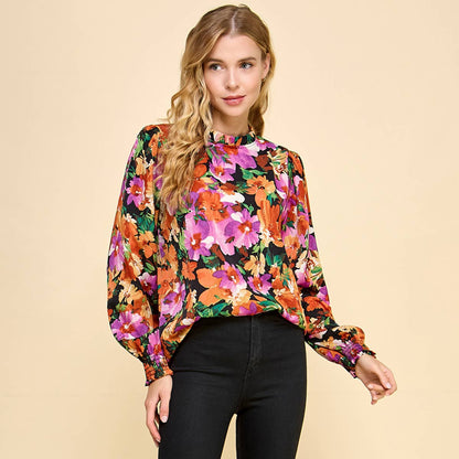 INGRID FLORAL MOCK NECK TOP