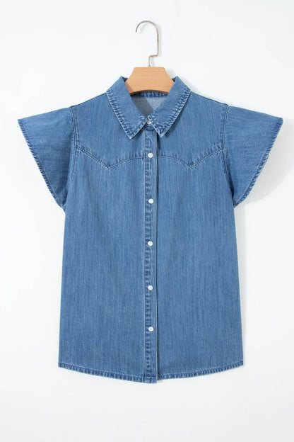 DENIM RUFFLE TOP