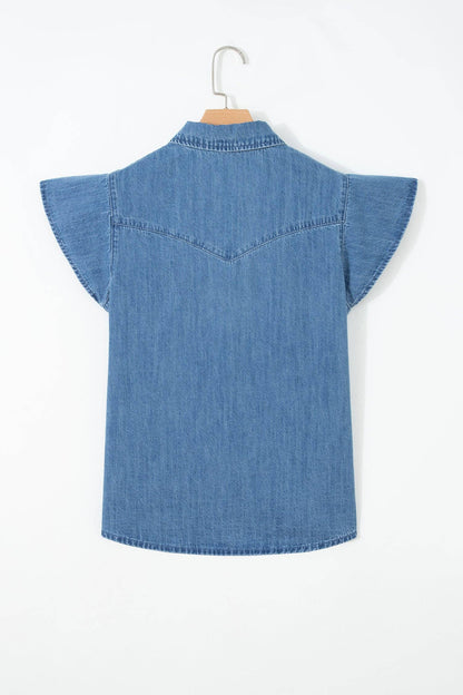 DENIM RUFFLE TOP